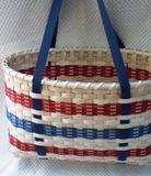 Handwoven Tote Basket with Blue Shaker Tape Handles