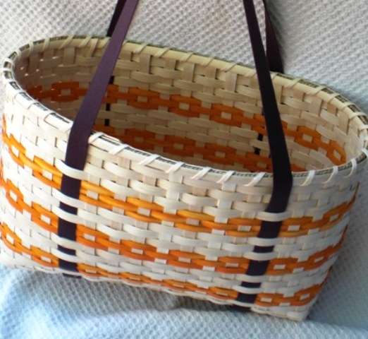 Large Handwoven Tote Basket in Orange and Brown