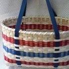 Handwoven Tote Basket with Blue Shaker Tape Handles