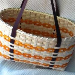 Large Handwoven Tote Basket in Orange and Brown